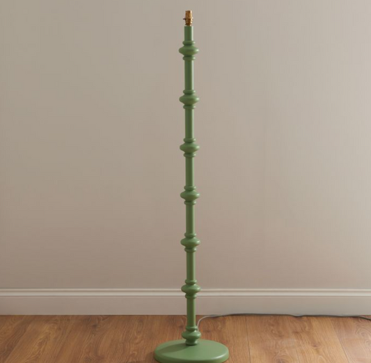 Charming Cotswold Green Wooden Floor Lamp – Classic Turned Design & Brass Accents - Decor Interiors