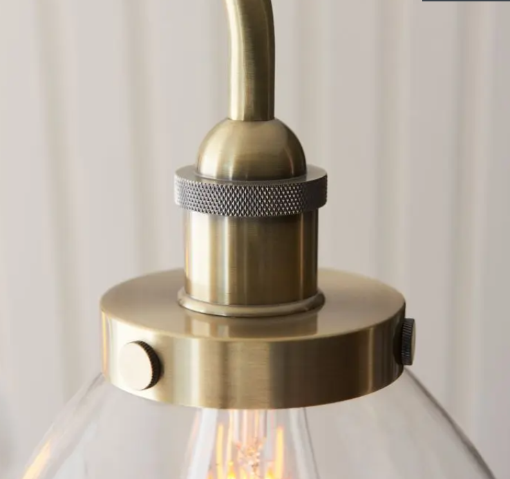 Vintage Antique Brass & Clear Glass Pendant Light – 3 Light Linear Fixture