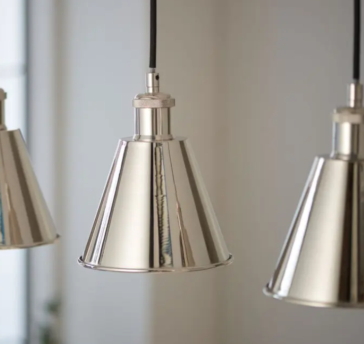 Modern Bright Nickel Pendant Light – 3-Light Stainless Steel & Adjustable Cables