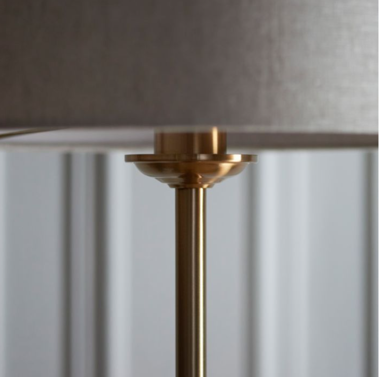 Contemporary Vintage Brass Floor Lamp With Natural Fabric Shade