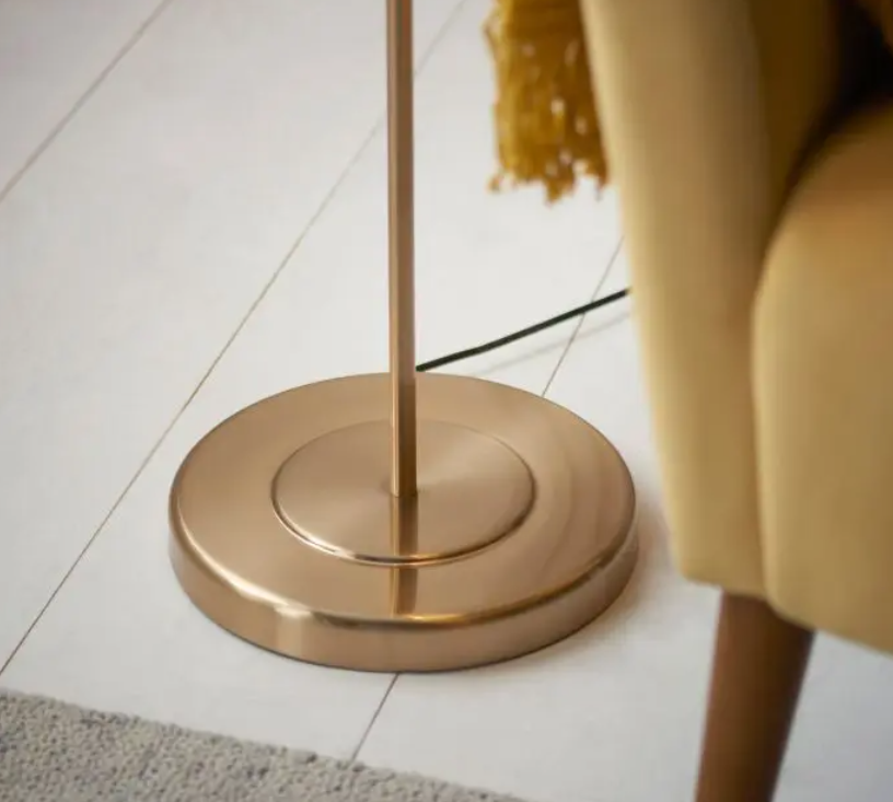 Elegant Brushed Brass Floor Lamp with Natural Fabric Shade