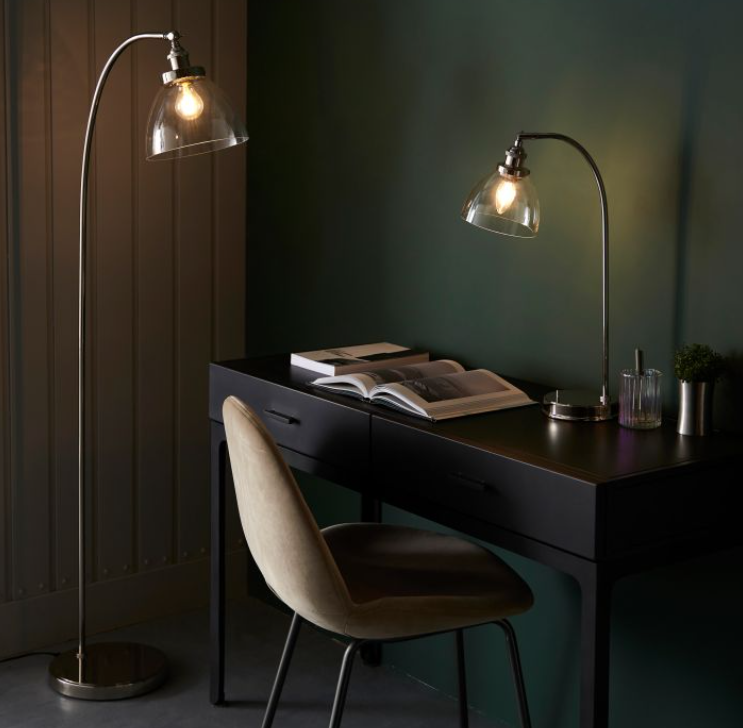 Modern Nickel & Clear Glass Glass Floor Lamp - 152cm