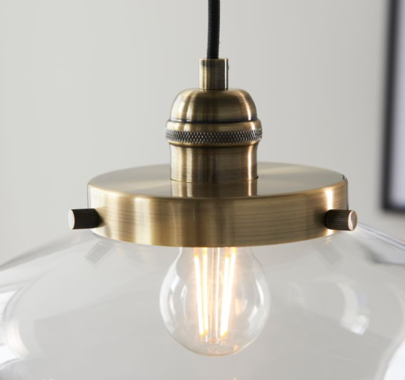 Antique Brass & Clear Glass Pendant Light – Vintage Hanging Fixture