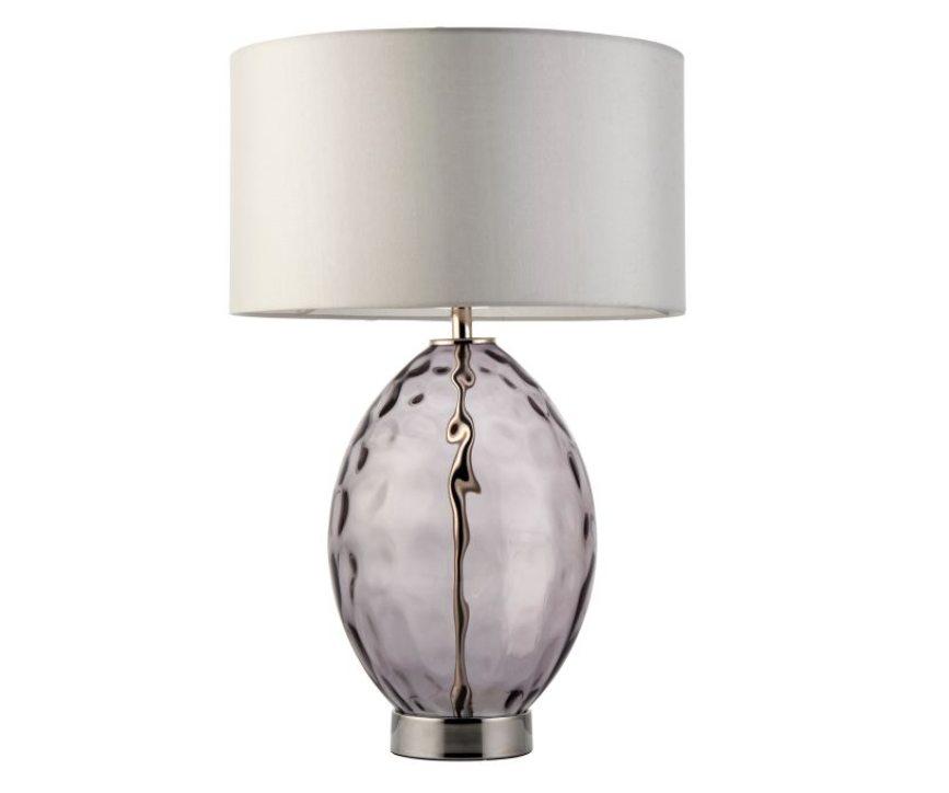 Contemporary Smoked Glass Table Lamp with Neutral Shade - 53 cm