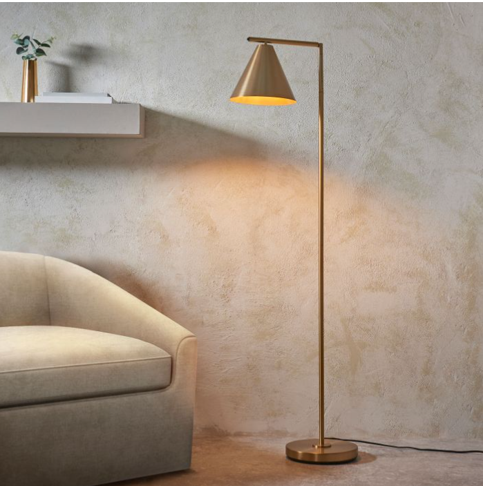 Modern Antique Brass Floor Lamp with Cone Shade