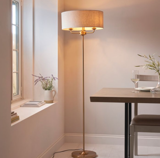 Elegant Vintage Brass Floor Lamp – Slim Steel Frame & Fabric Shade - Decor Interiors