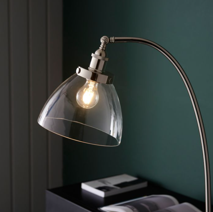 Modern Nickel & Clear Glass Glass Floor Lamp - 152cm