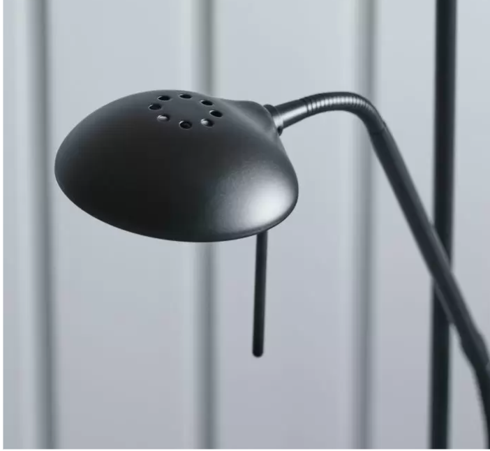 Modern Black Steel Floor Lamp – Integrated Reading Light & Glass Top  