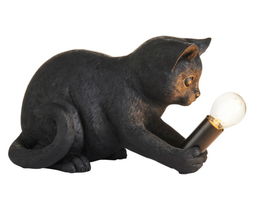 Quirky Matte Black Cat Design Table Lamp - 18cm