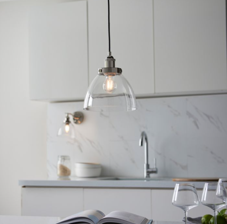 Modern Bright Nickel & Clear Glass Pendant Light – Sleek Dome Shade