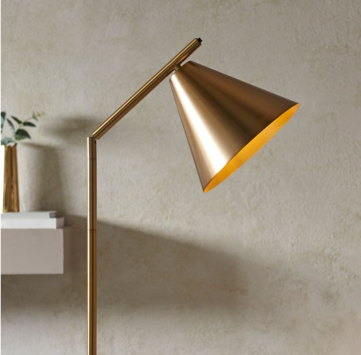 Modern Antique Brass Floor Lamp with Cone Shade
