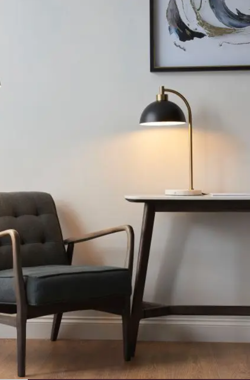 Modern Brass Table Lamp With Matt Black Shade -54 cm