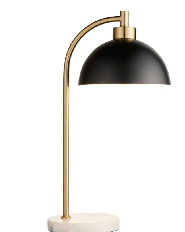 Modern Brass Table Lamp With Matt Black Shade -54 cm