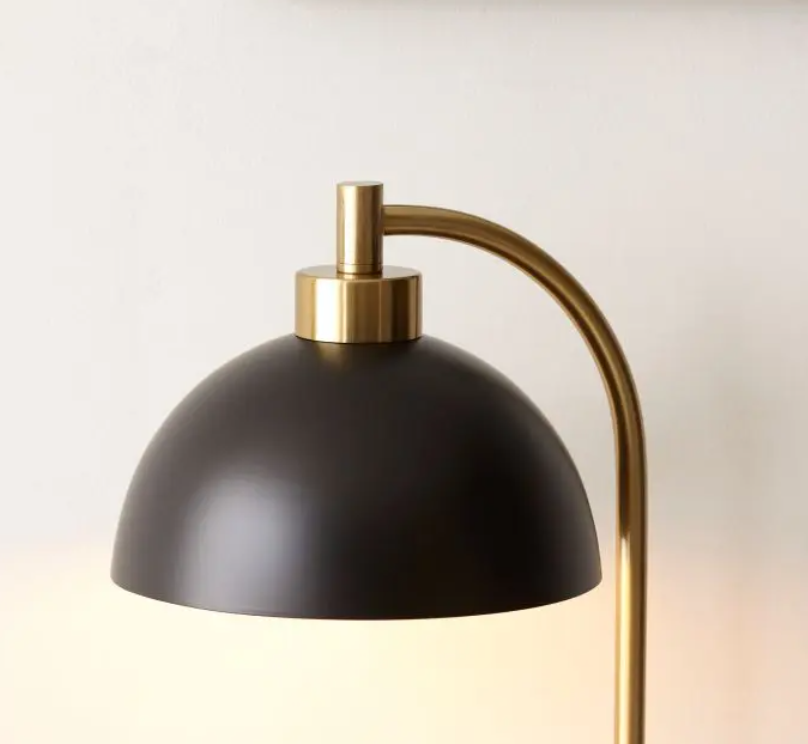 Modern Brass Table Lamp With Matt Black Shade -54 cm
