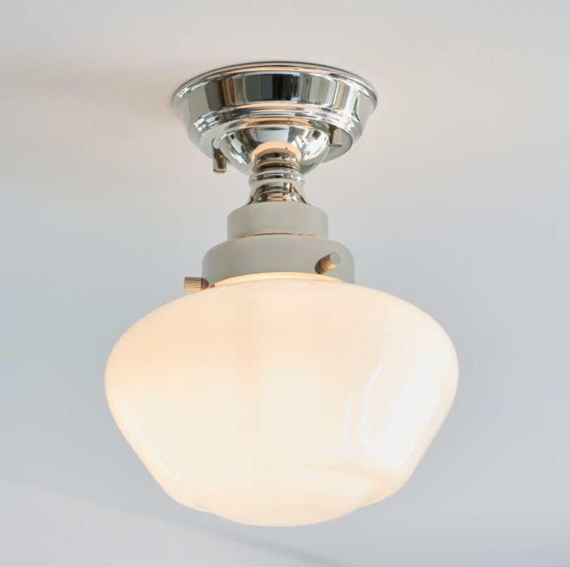Vintage Bright Nickel & Opal Glass Ceiling Light – Classic Flush Mount