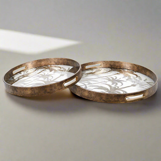 Exquisite Gold Glass Round Tray – Palm Tree Design & Elegant Finish Your Home Interiors -  House & Home
