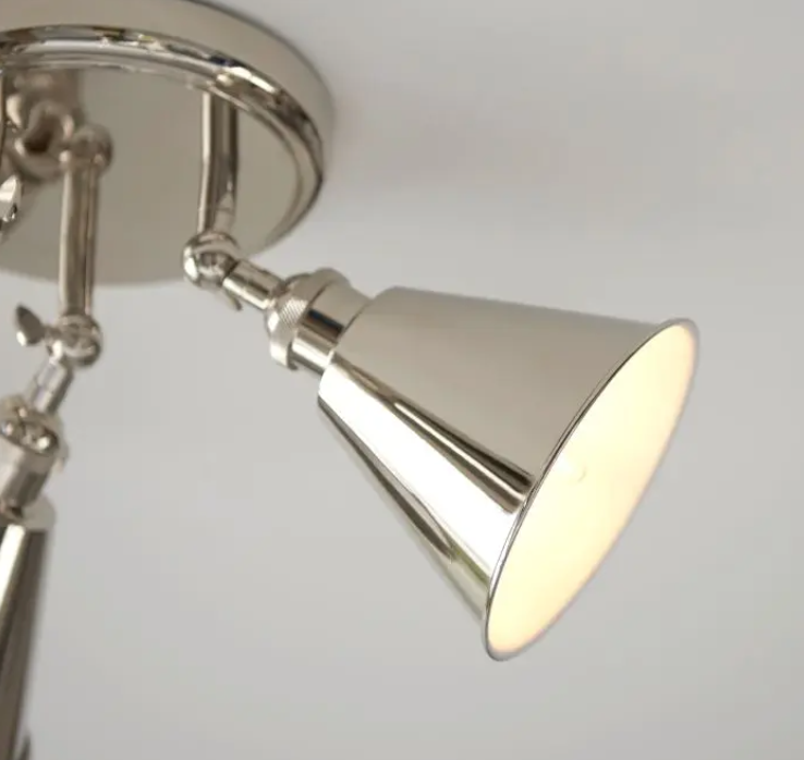 Modern Bright Nickel Steel Ceiling Light – 3 Spot Adjustable Fixture