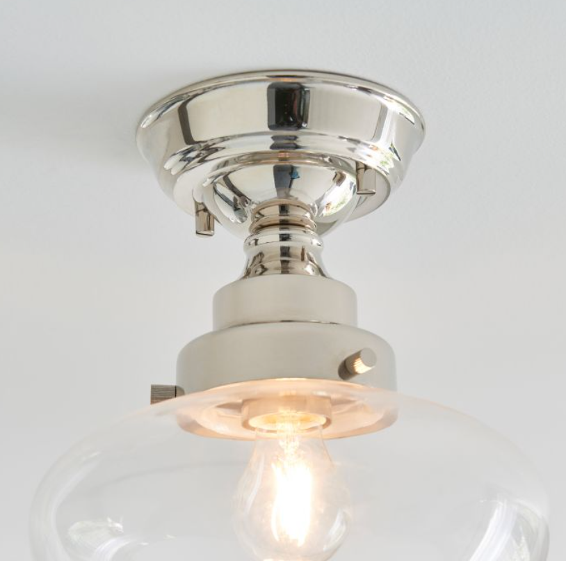 Vintage Bright Nickel & Clear Glass Ceiling Light – Classic Flush Mount