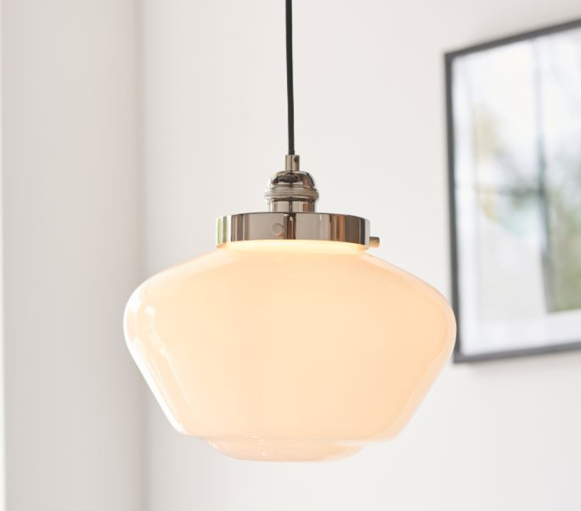 Modern Bright Nickel & Opal Glass Pendant Light – Modern Hanging Ceiling Fixture
