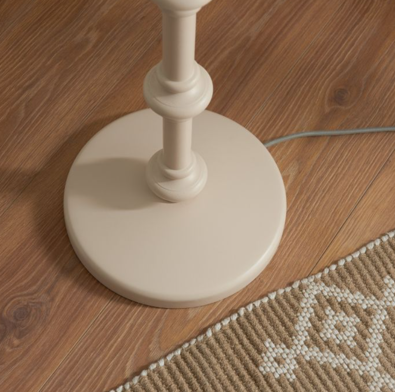 Elegant Almond White Turned Wood Floor Lamp – Base Only