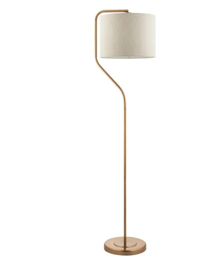 Elegant Brushed Brass Floor Lamp with Natural Fabric Shade