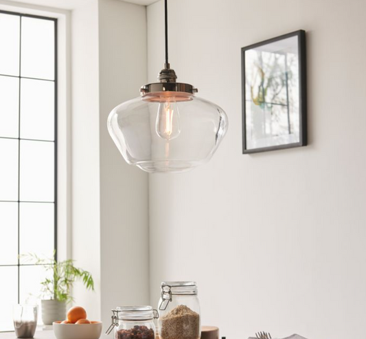 Modern Bright Nickel & Clear Glass Pendant Light – Modern Hanging Ceiling Fixture - Your Home Interiors