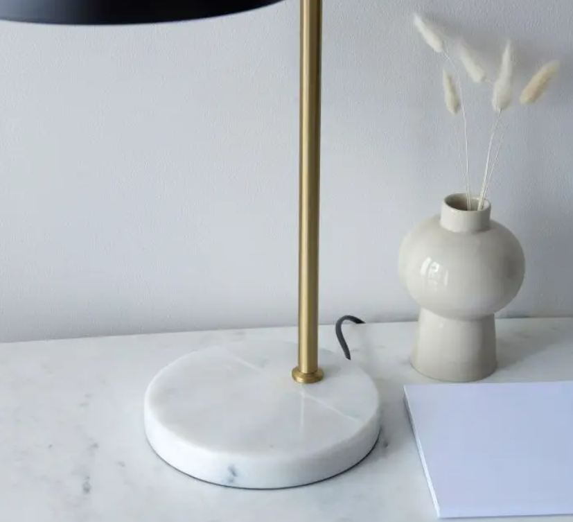 Modern Brass Table Lamp With Matt Black Shade -54 cm